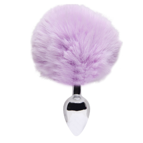 Plug Anal em Aço Pompom de Coelho Lilás Tamanho P - ShopSensual