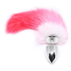 Plug Anal Rabo de Raposa Pink e Branco Plug Tamanho P - ShopSensual